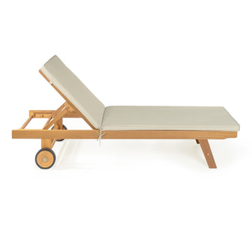 Mallorca 77.56"x23.62" Modern Classic Adjustable Acacia Wood Chaise Outdoor Lounge Chair with Cushion & Wheels